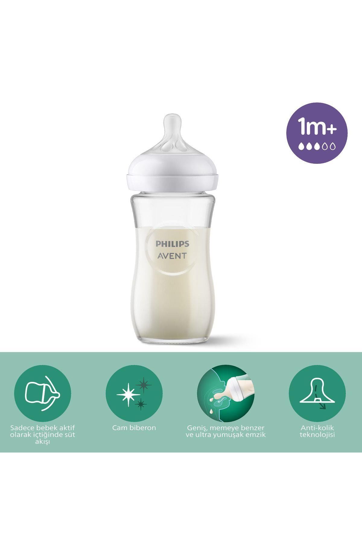 Philips Avent Scy933/01 Natural Response Doğal Tepkili Cam Biberon, 240ml, 1 Ay